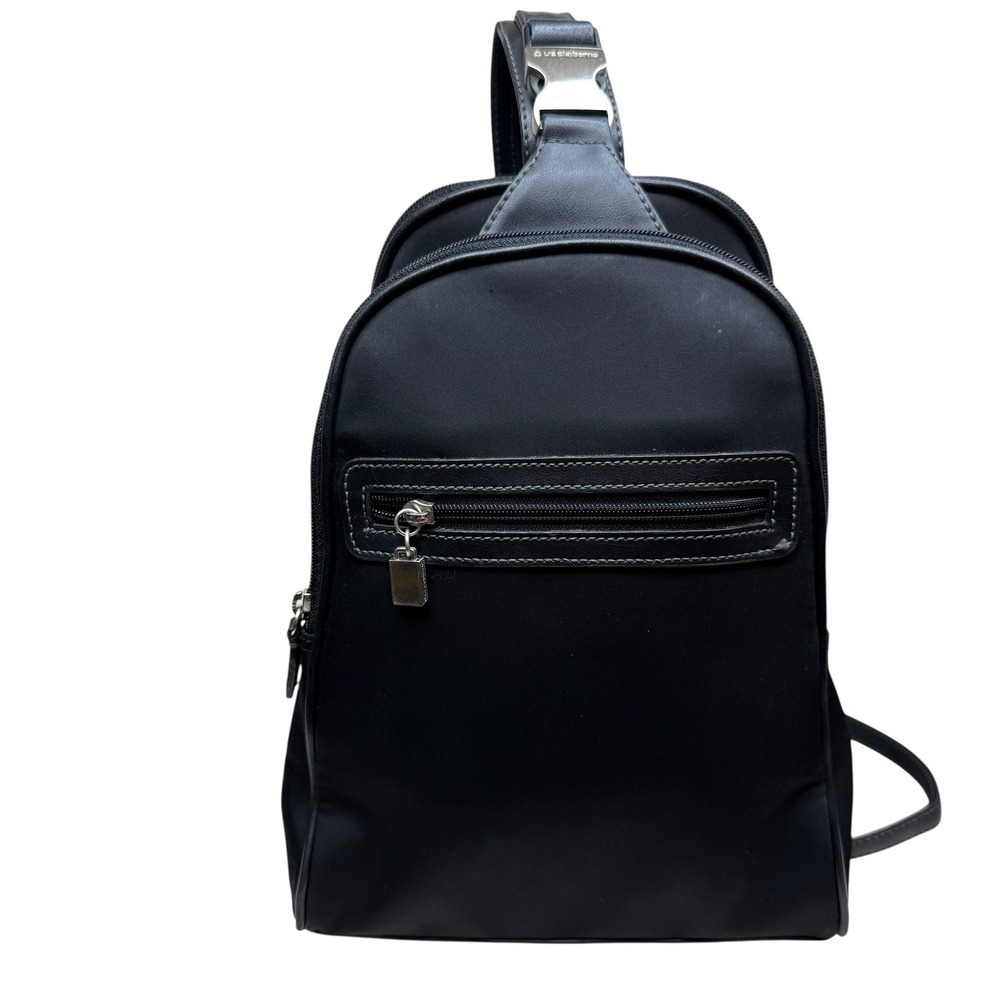 Liz Claiborne Vintage Y2K Black Vegan Leather Sling Backpack Mini Bag Purse